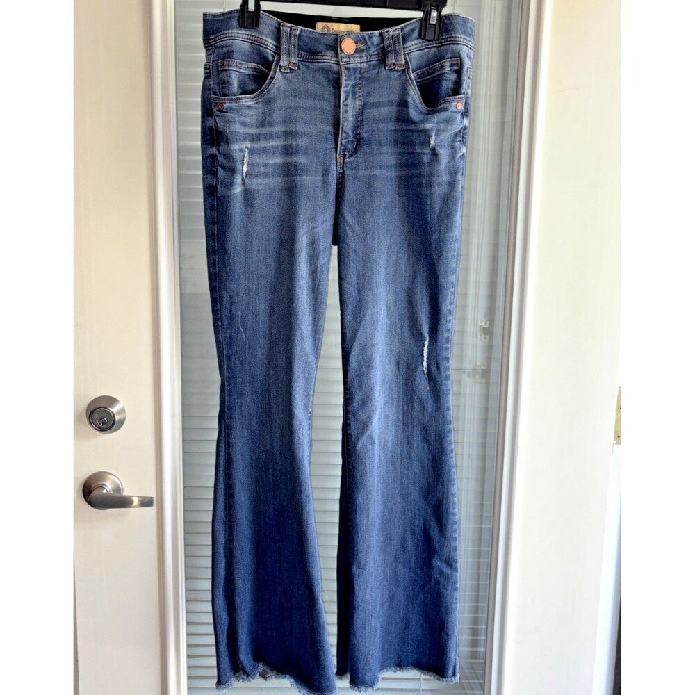 Democracy Ab Solution Bootcut Jean for Women Size 10- Indigo with Frayed Hem